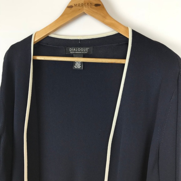 Dialogue | Navy & White Open Drape Cardigan Blazer - Picture 4 of 5